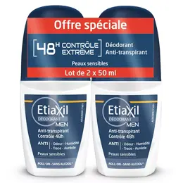 ETIAXIL Déodorant Anti-Transpirant Men Contrôle 48h Roll-On Lot de 2 x 50ml