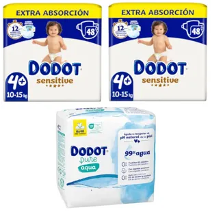 Fraldas Dodot Sensitive Extra-Jumbo Pack T4+ 2x48 unidades + Toalhitas Húmidas Sem Plástico 288 unidades
