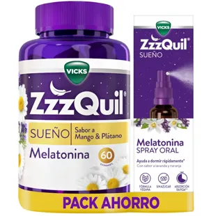 ZzzQuil Sleep Melatonin Mango and Banana 60 Gummies + 30 ml Spray 