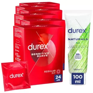 Durex Naturals Gel Lubricante Íntimo 100 ml + Preservativos Sensitivo Suave 6x24 uds