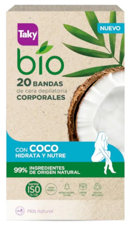 Bandes dépilatoires corporelles à la noix de coco biologique Taky, 20 unités