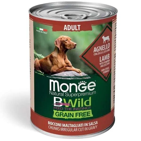 Monge Natural Super Premium Bwild Grain Free Formula All Breeds Gusto Agnello Zucca Zucchine Cibo Umido Cani Adulti Lattina 400G