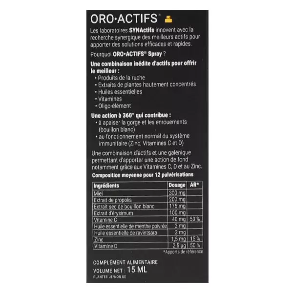 Aragan - Synactifs - OROActifs® - Maux de gorge - Miel, Propolis - 15ml