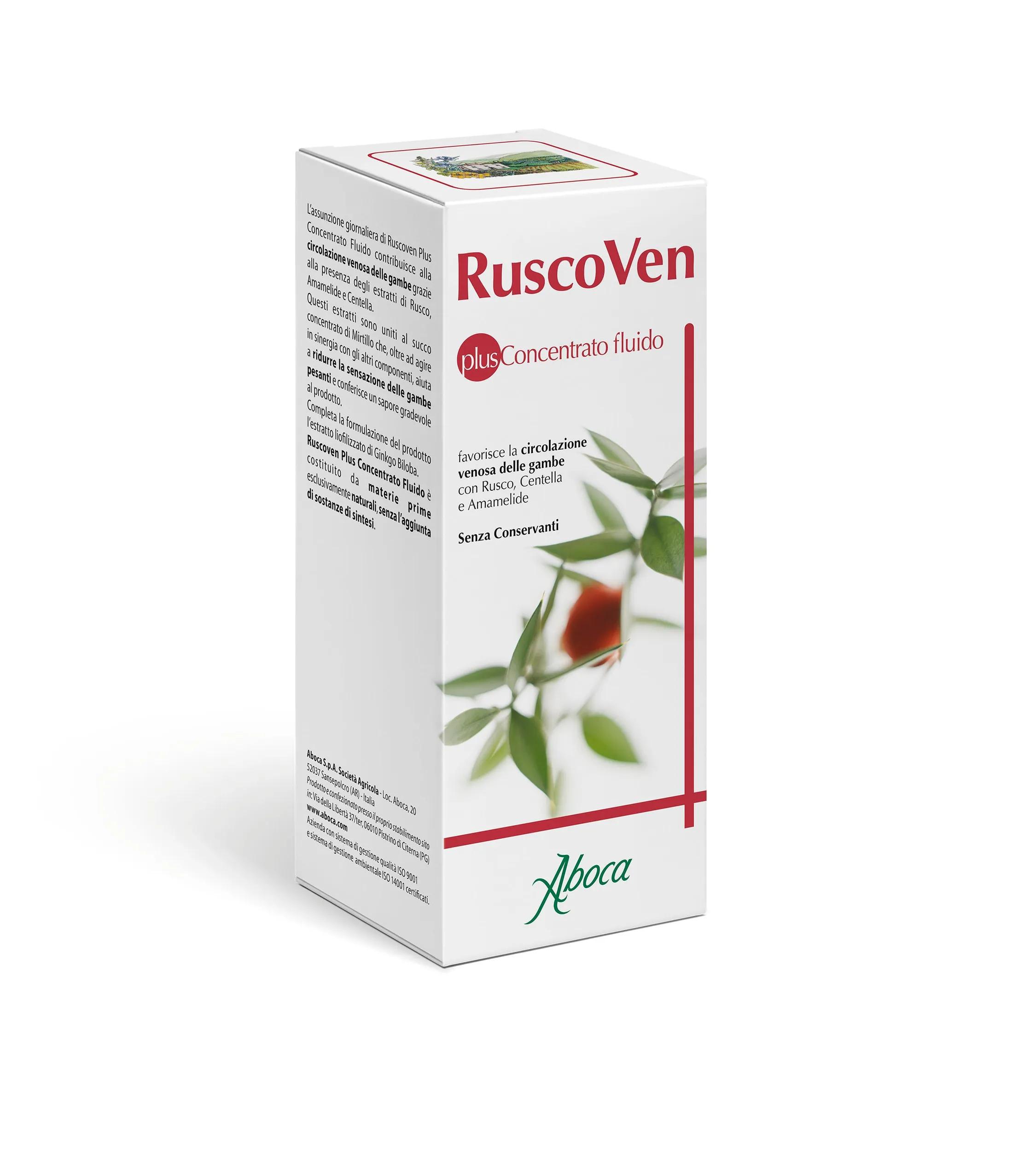 Aboca Ruscoven Plus Concentrato Fluido Integratore Gambe Pesanti 200 g