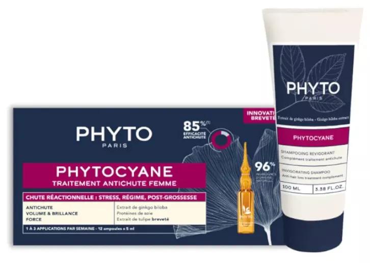 Phyto Phytocyane Mulher Reacional Queda de Cabelo 12 Ampolas + Shampoo 100 ml