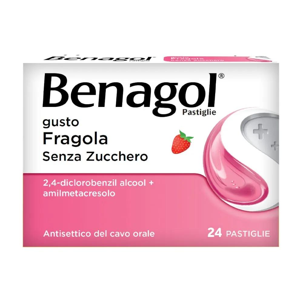 Benagol Pastiglie Fragola Senza Zucchero Antisettico per Cavo Orale 24 Pastiglie