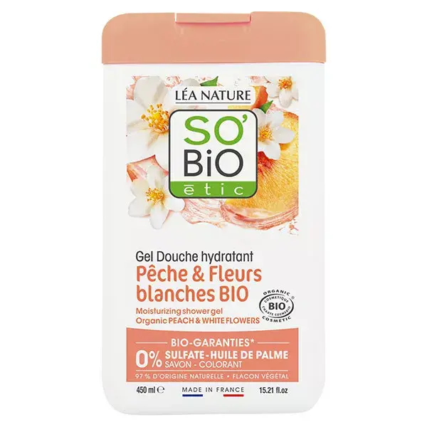 So'Bio Étic Douche Gel Hydratant Pêche & Fleurs Blanches Bio 450ml