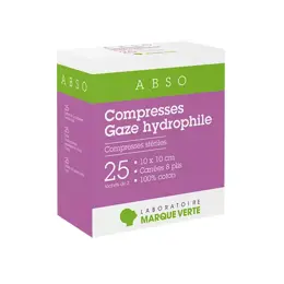 Marque Verte Compresses Stériles Gaze Hydrophile 10cm x 10cm 25 x 2 compresses