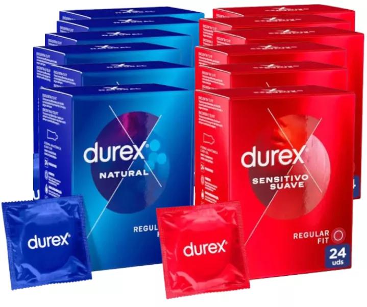 Durex Natural Plus Easy On Condooms 6x24 stuks + Durex Sensitive Soft 6x24 stuks