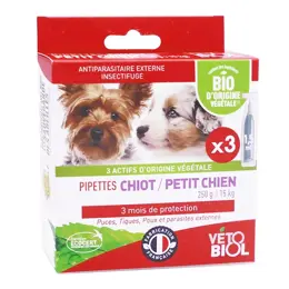 Vétobiol Antiparasitaire Pipette Chiot/Petit Chien Bio 3x1,5ml