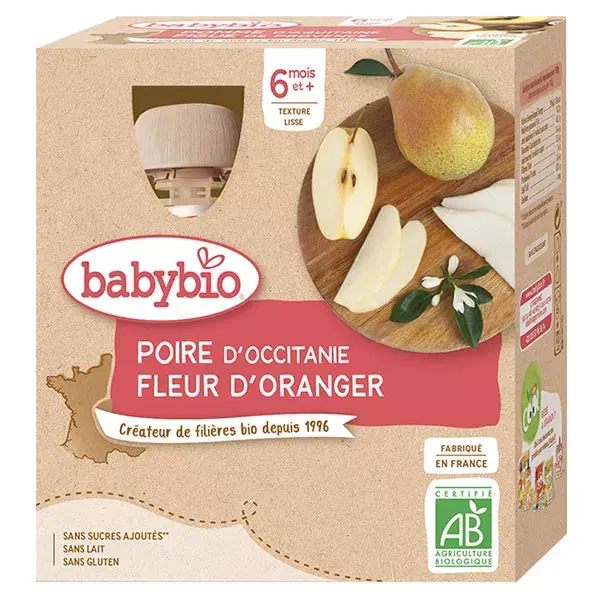 Babybio Mes Fruits Pouches Pear and Orange Blossom 6 months+ 4 x 90g