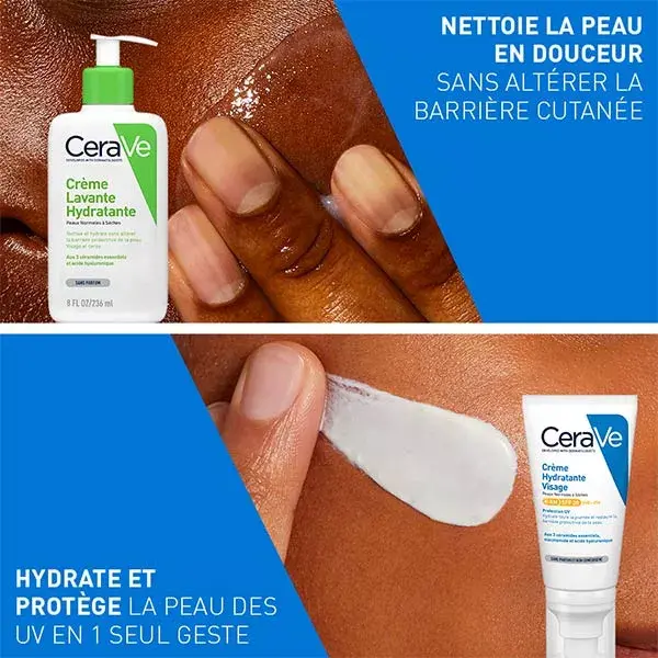 Cerave Routine Visage Peaux Sèches Crème Lavante Hydratante 236ml & Crème Hydratante Visage SPF30 52ml