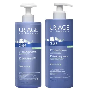 Uriage Baby Gel-Shampoo 500ml + No-Rinse Body Cleansing Water 500ml