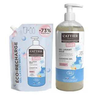 Cattier Baby Gel Detergente Delicato Biologico 500ml + Ricarica Biologica 1L