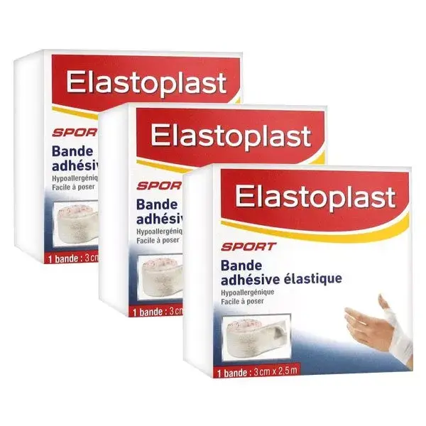 Elastoplast Sport Bande Adhésive Elastique Lot de 3 bandes de 3cm x 2,5m