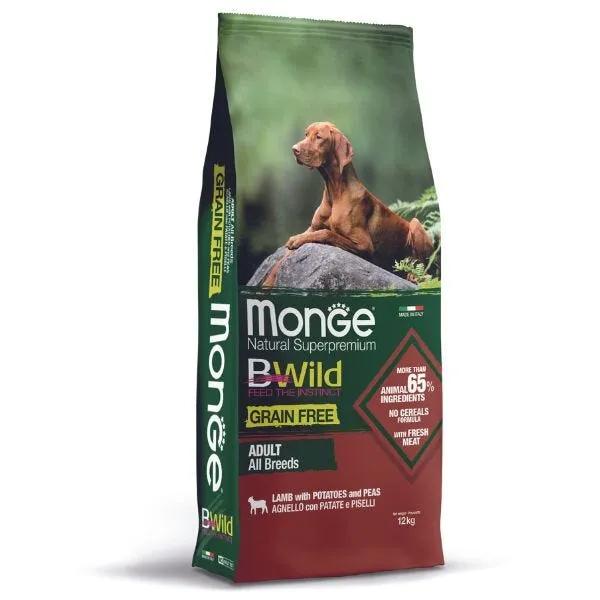 Monge Natural Superpremium Grain Free Formula All Breeds Gusto Agnello Patate Piselli Cibo Secco Cani Adulti Sacco 12Kg