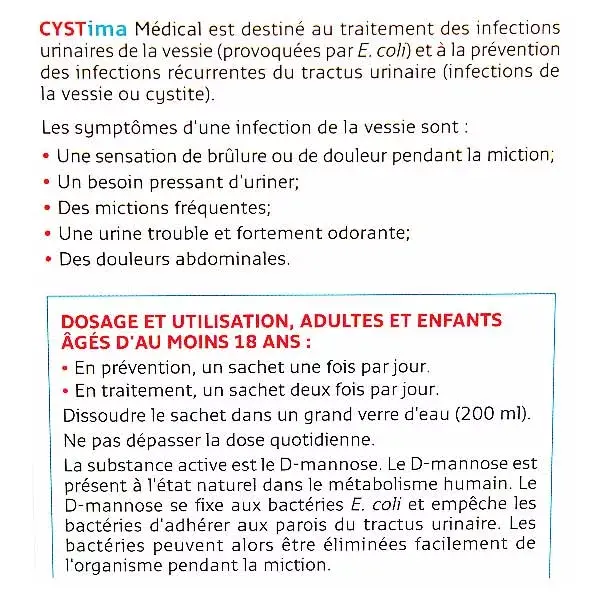 Forté Pharma Cystima Médical Infections Urinaires Cystites D-Mannose 14 sachets