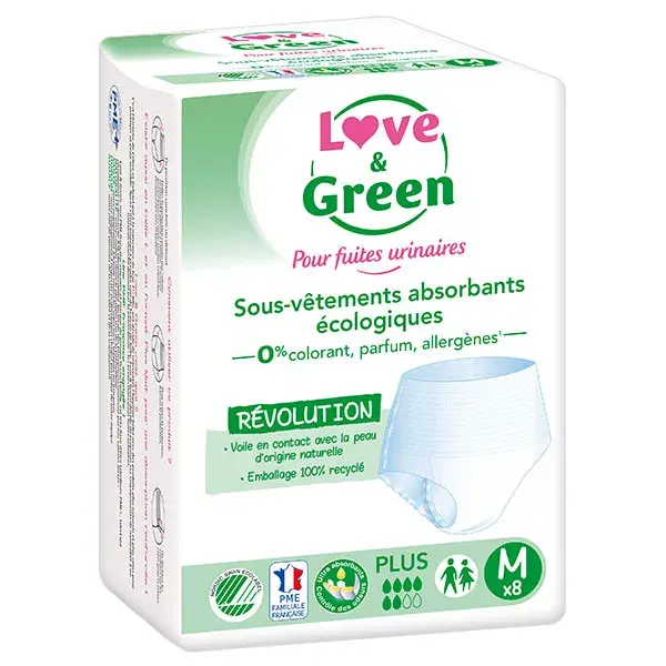 Love & Green Sous-vêtements absorbants adulte hypo et écologiques Plus Taille M  x8