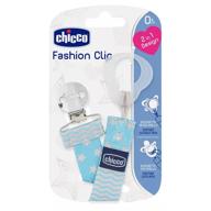 Chicco Clip Chupete con Cinta Fashion +0m Azul