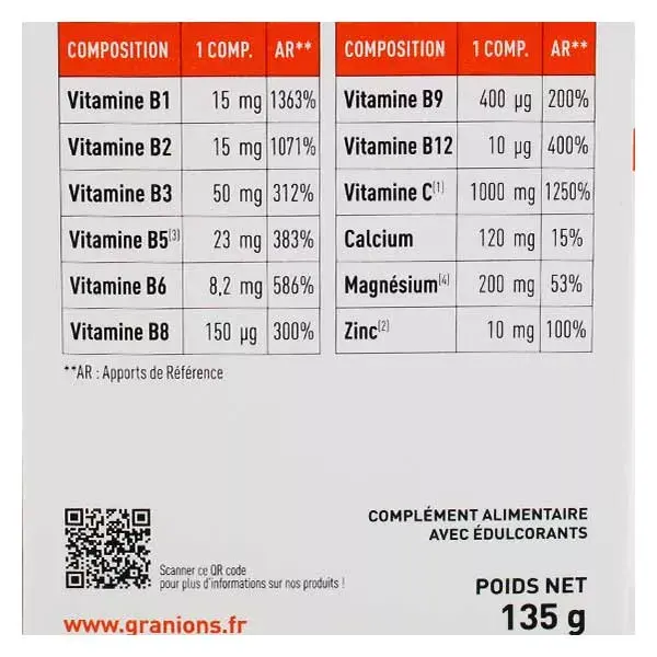 Granions Vitamineris Énergie 1000mg 30 comprimés effervescents