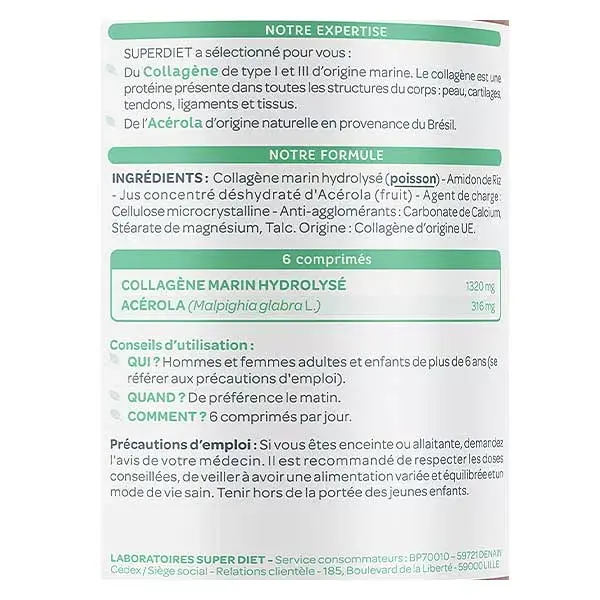 Superdiet Collagène Marin + Vitamine C 180 comprimés