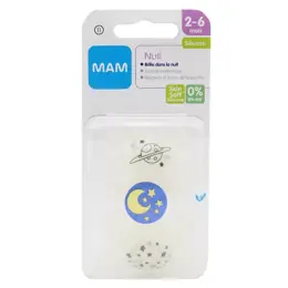 MAM Sucette Anatomique Nuit Silicone 2-6m Etoile Planète Lot de 2