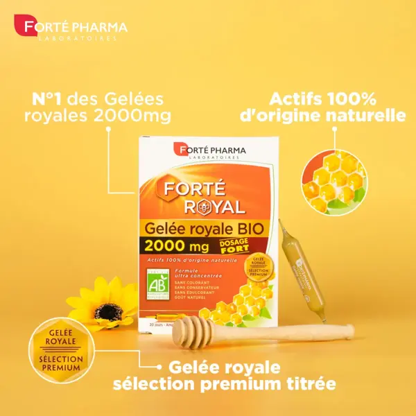 Forté Pharma Forté Royal Gelée Royale Bio 2000mg Fatigue & Défenses 20 ampoules