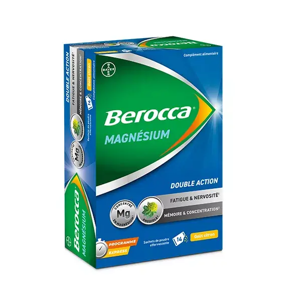 Berocca® Magnésium Fatigue/nervosité Mémoire/Concentration Program express 14j 14 sachets