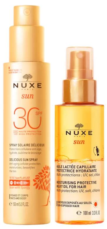 Nuxe Sun Spray Heerlijke Gezicht en Lichaam SPF 30 150 ml + Beschermende Haarolie-Melk 100 ml