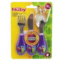 Nuby Couverts 3 Pièces Acier Inoxydable Violet Toucan +12m