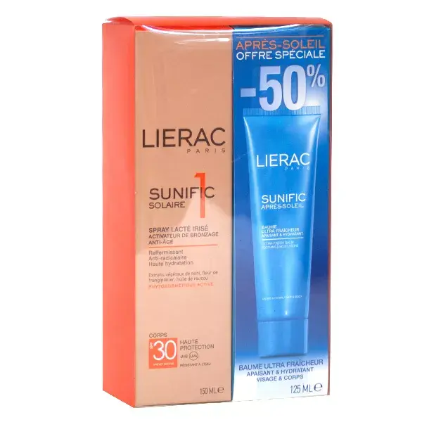 LIERAC Sunific caja leche solar Spray SPF30 iridiscente 150ml + after Sun 125ml