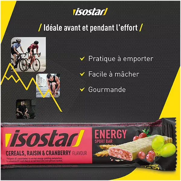 Isostar High Energy Sport Barre Énergétique Raisin Cranberry 3 unités