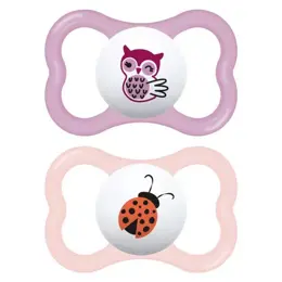 MAM Supreme Sucette Silicone +6m Chouette Coccinelle Lot de 2 + Boîte de Stérilisation