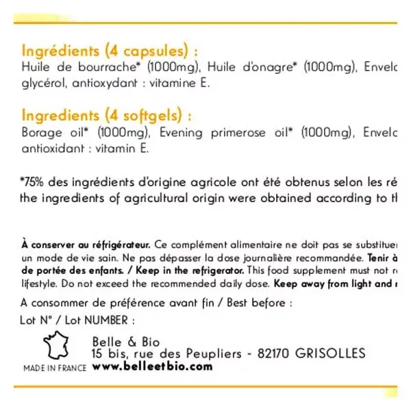 Belle & Bio Bourrache et Onagre Bio 120 capsules