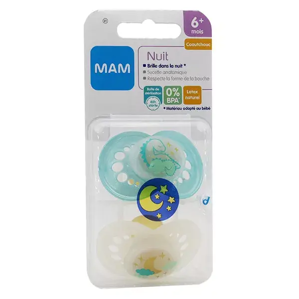 MAM Rubber Night Soother +6m Grey Night Seal Set of 2