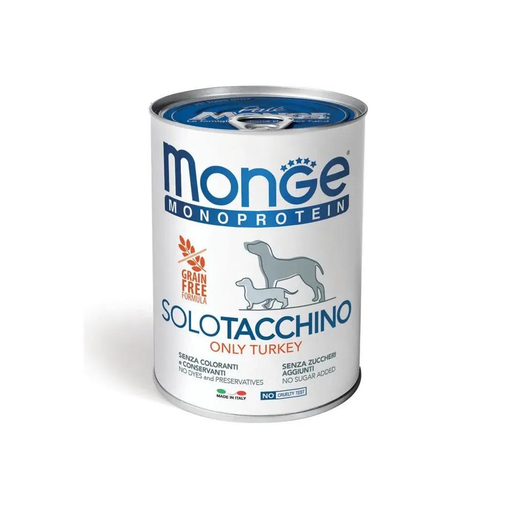 Monge Monoprotein Solo Tacchino Cibo Umido Per Cani Adulti 400 G