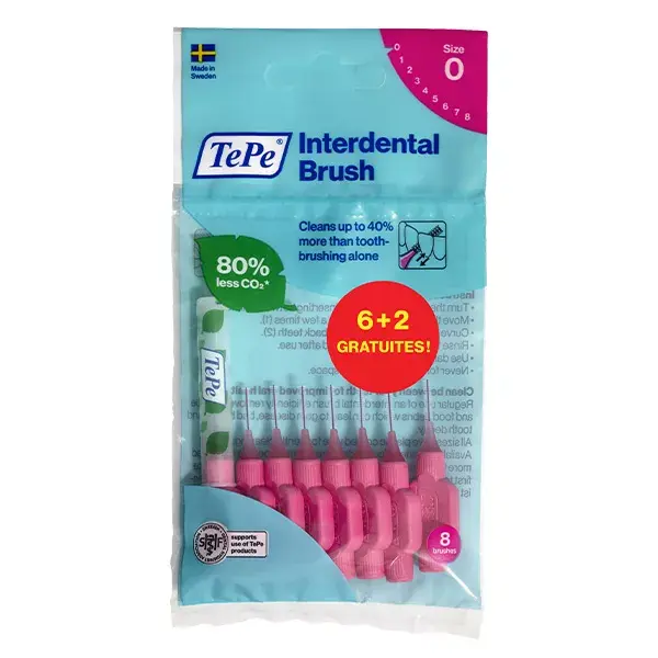 TePe Bag of 6+2 free Iso 0 Pink Interdental Brushes 0.4mm