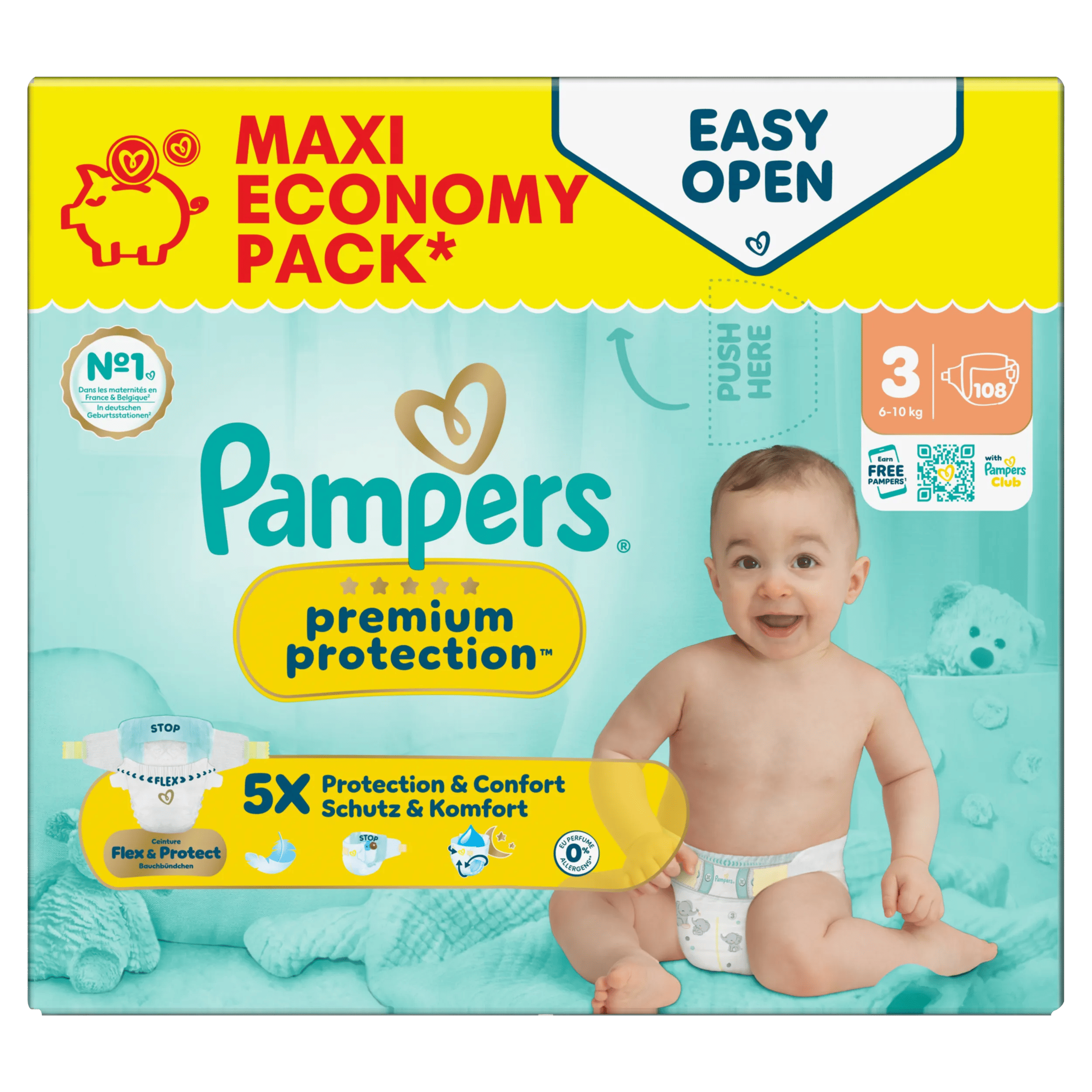 Pampers Couches Premium Protection Maxi Pack T3 (6-10 Kg) 108 couches