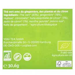 Yogi Tea Thé Vert Gingembre Citron 17 sachets