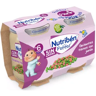 Nutribén Potito Cena Guisantes Tiernos con Jamón 2 Uds x 190 gr