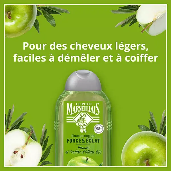 Le Petit Marseillais Shampoing Éclat Pomme et Feuilles d'Olivier Bio 250ml