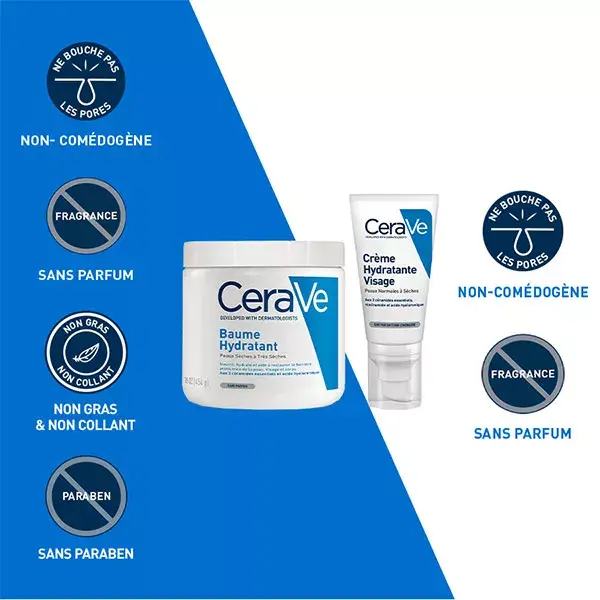 CeraVe Routine Visage et Corps Peaux Sèches Baume Hydratant 454 ml & Crème Hydratante Visage 52ml