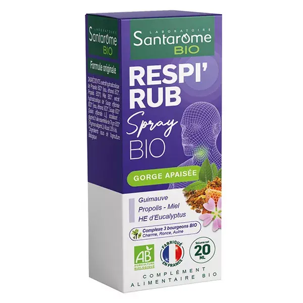 Santarome Bio - Spray Respi'Rub Bio - Gorges irritées - 20ml