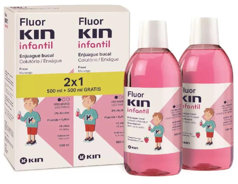 FluorKin Bain de Bouche Enfant Anticaries Fraise 2x500 ml