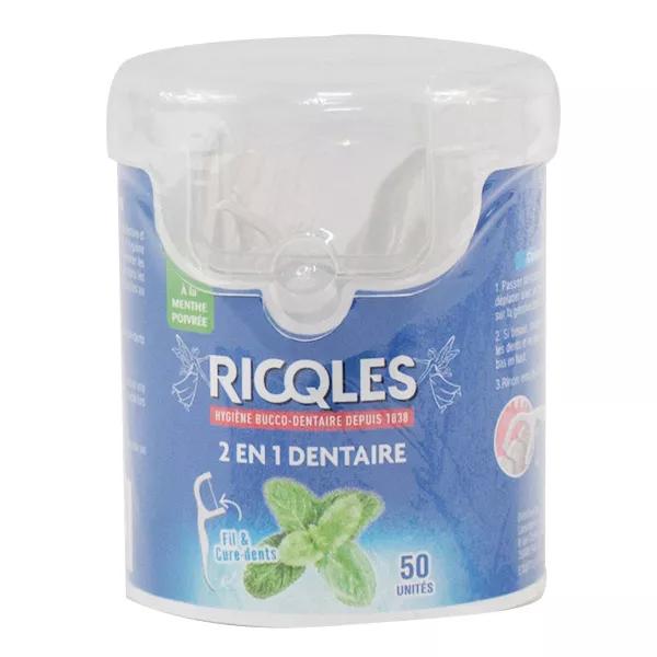 Ricqles 2 en 1 Seda Dental y Pasta de Dientes Menta 50 unidades