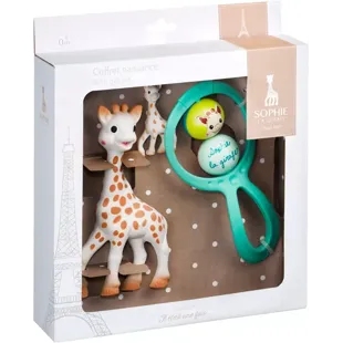 Conjunto presente Sophie la girafe Sophie la girafe + chocalho giratório + chaveiro Sophie Hevea