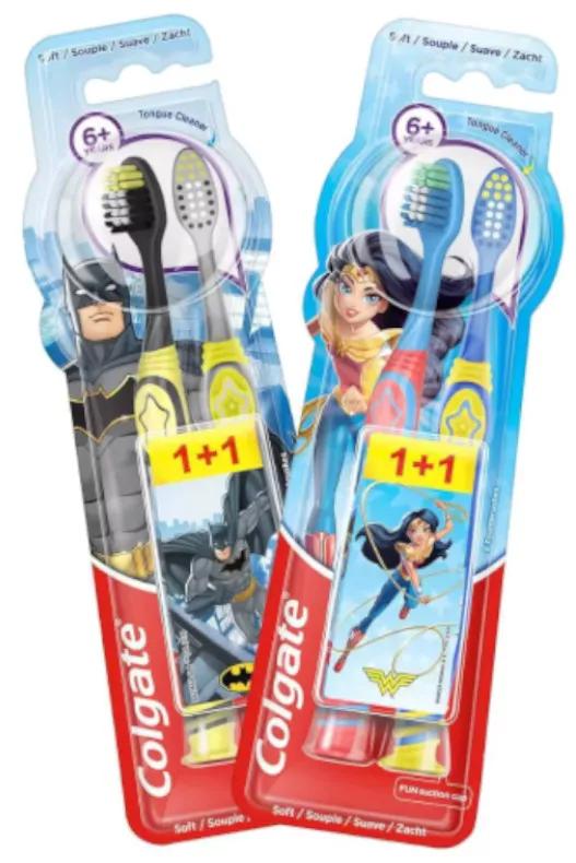 Colgate Brosse à dents pour enfants Batman ou Wonder Woman +6 ans 2 unités