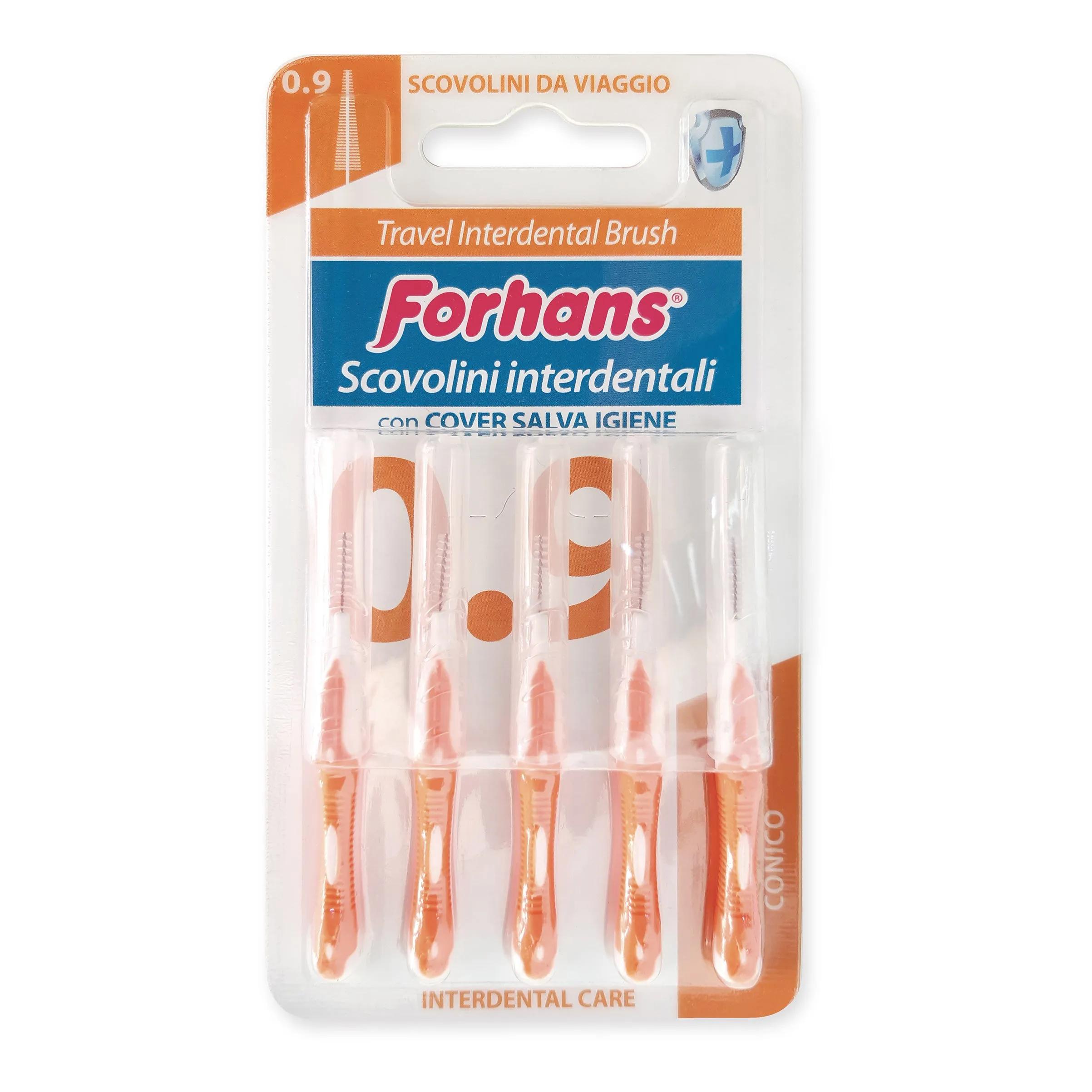 Forhans Scovolino Interdentale Bursh da Viaggio 0.9 mm per Spazzi Dentali Stretti 5 pezzi