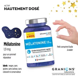 Granions Mélatonine 1,9 mg Favorise l'Endormissement 180 comprimés