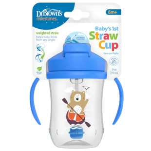 Dr Brown&#39;s Meine erste Tasse mit Strohhalm Blauer Bär +6m 270 ml